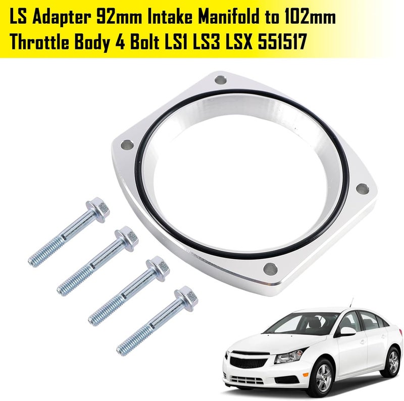 Bruce & Shark 102mm Aluminum Throttle Body Adapter Spacer Plate Kit Compatible with GM LS1 LS3 LSX LS Engine, With 4 Bolt & O-Ring - Image 3